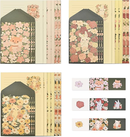 BAYTORY 36Pcs Stationery Paper and Envelopes Set, Cute Animal Patterns Envelope, Love Letter Papers Letter Writing Kit, 18 Paper Sheets + 9 Envelopes (Dog, Rabbit, Cat)