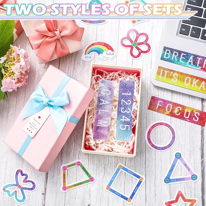 Crtiin 80 Pcs Anxiety Sensory Stickers with Inspirational Quotes Calm Textured Relief Mental Health Stickers Office Adhesive Sensory Tape Anti Stress for Adults(Cute)