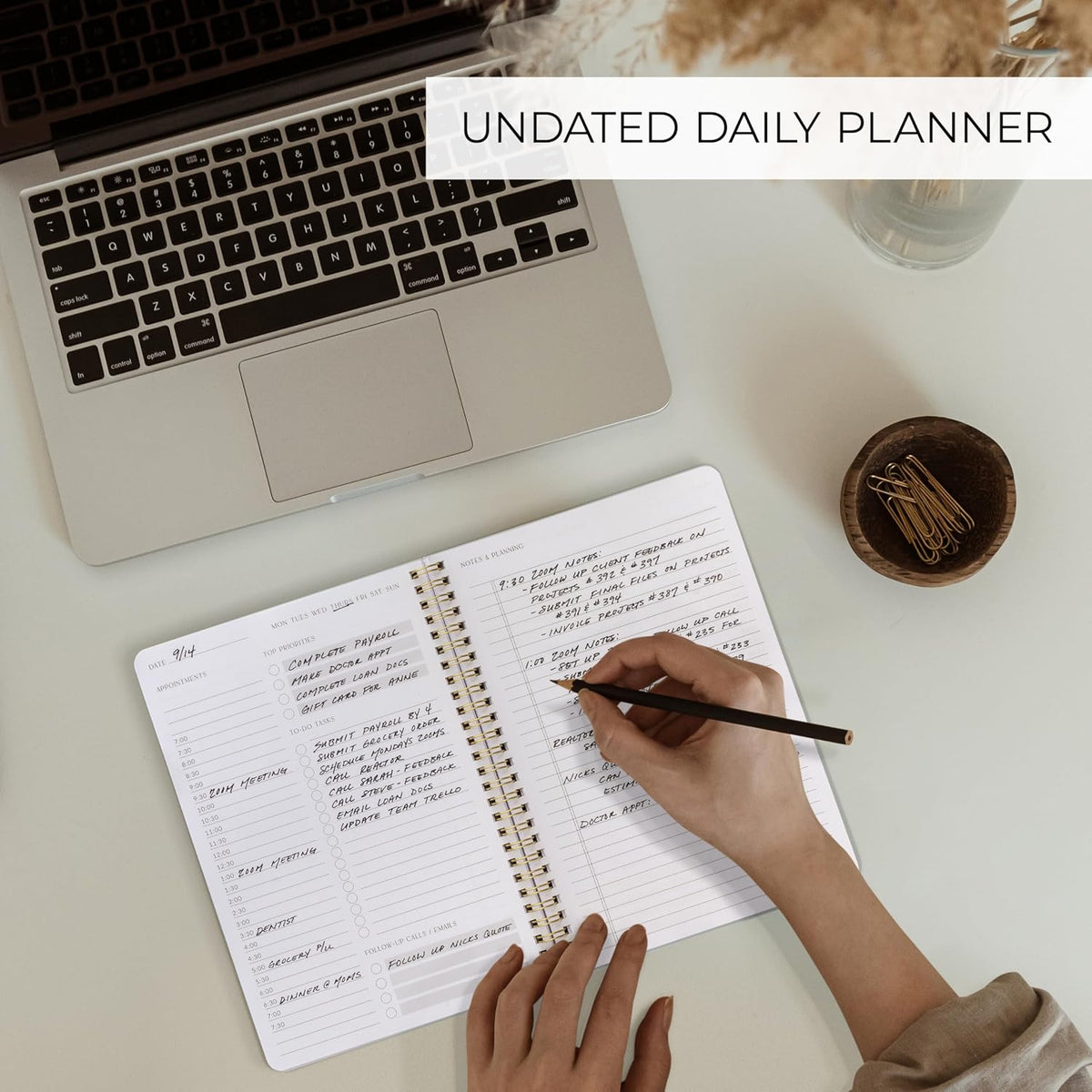 Beautiful Daily Planner And Notebook With Hourly Schedule - Spiral Notepad Aesthetic Spiral to Do List Notepad to Easily Organize Your Tasks and Appointments - School or Office Supplies for Women