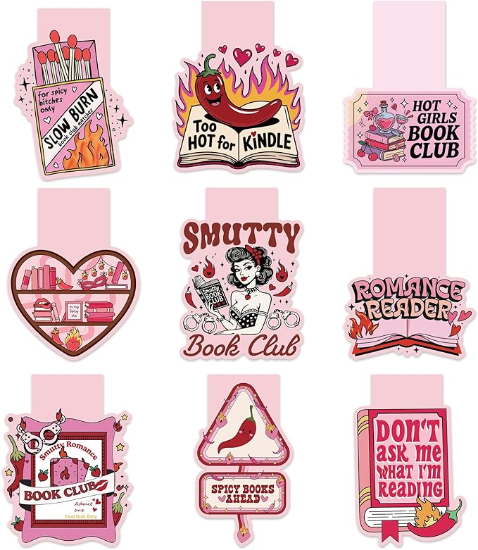 Smutty Magnetic Bookmarks for Women, 9 Pcs Funny Spicy Book Mark Clips, Cute Pink Magnet Book Marks for Reading, Smutty Romance Merch Gifts for Christmas Valentine