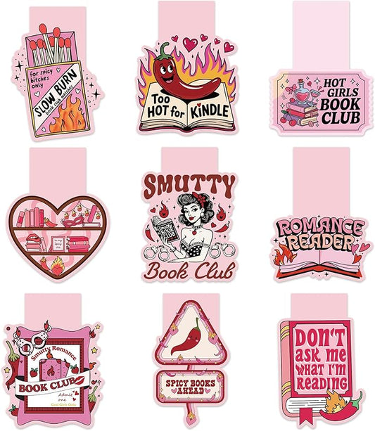 Smutty Magnetic Bookmarks for Women, 9 Pcs Funny Spicy Book Mark Clips, Cute Pink Magnet Book Marks for Reading, Smutty Romance Merch Gifts for Christmas Valentine