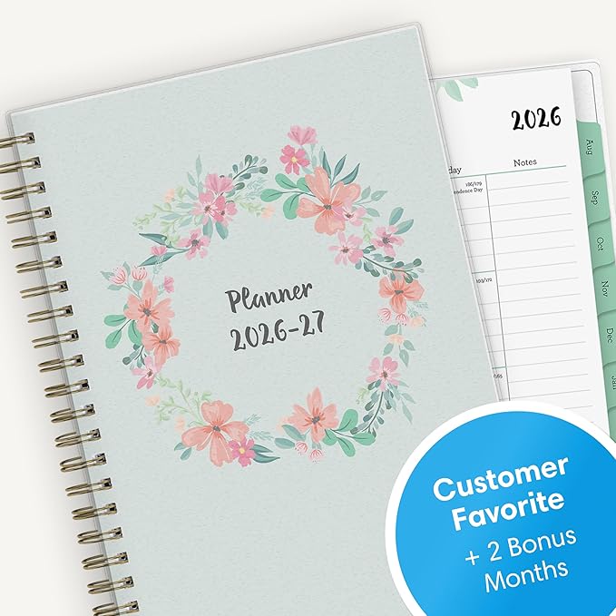 Blue Sky 2026-2027 Weekly and Monthly Academic Year Planner Calendar, July 2026 - June 2027, 5" x 8", Flexible Cover, Wirebound, Laminated Tabs, Laurel