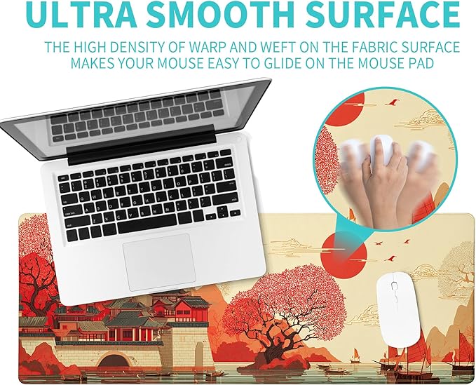 Scenery of Japan Gaming Mouse Pad Large Desk Mat Extended Keyboard Mouse Pad Anime Mousepad with Non-Slip Base and Stitched Edge Mouse Mat Desk Pad 31.5 x 11.8 Mouse Pads for Desk Home Office Gaming