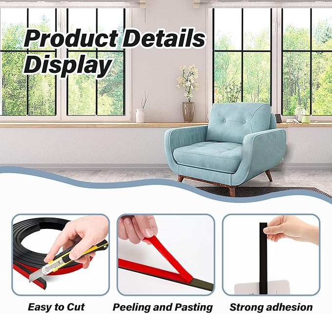 5 PCS Window Grid Kit, 32.8ft Peel and Stick Window Grids, DIY Window Grille Inserts Grid Kit, Cuttable Wall Trim Molding Door Frames (Black)