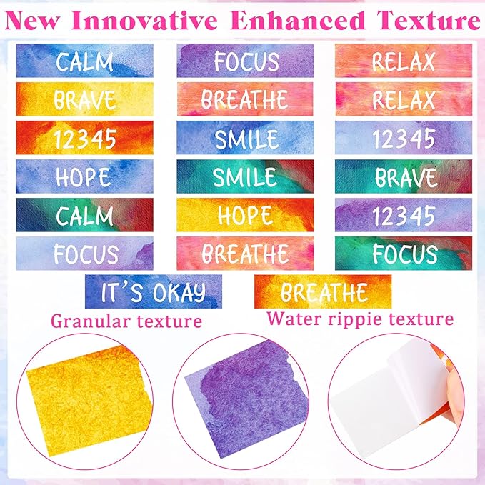 Crtiin 100 Pcs Sensory Strips Anxiety Calm Mindfulness Stickers Fidget Stress Breathing Sensory Sticker Different Textures Rough Tactile Tape for Mental Health Adults Desk Anxiety Relief(Letters)