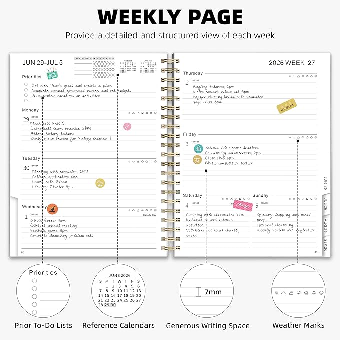 Ospelelf 2026 2027 Planner Weekly and Monthly Calendar Spiral Bound, A4 Office Supplies For Women & Men, 18 Months PVC Cover Life Planners with Stickers Night Flower