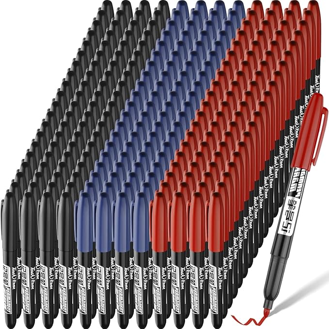 Thenshop 300 Pack Permanent Markers Bulk Back to School First Day of School Gifts Fine Point Waterproof Marker Works on Plastic, Wood, Stone, Metal, Glass for Office Classroom(Black, Red, Blue)