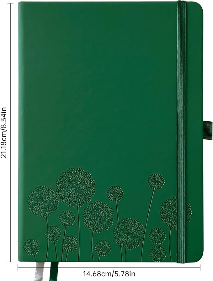 Notebook Journal for Women,A5 Hardcover Leather Journaling Notebooks for Work,200 Pages Travel Journal for Women Men with Pen Holder and Ribbon,5.78"×8.34"(Green)