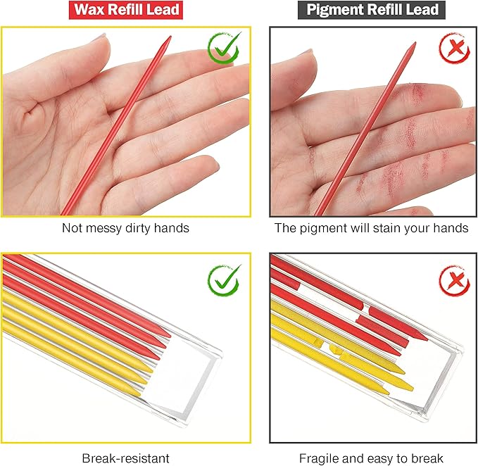Hiboom 24 Pieces 2.8mm HB Refill for Carpenter Pencil, Study Long Lasting Pencil for Mechanical Woodworking Construction(24 Piece,Gray,Yellow,Red)