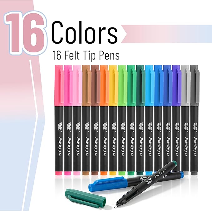 Mr. Pen- Felt Tip Pens, 16 Pack, 0.7mm Colorful Felt Pens, No Smear, Quick Dry