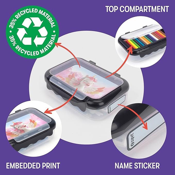 ZIPIT Recycled Plastic Pencil Box for Kids | 2 Compartments Pencil Case for School | Large Capacity Pencil Box for Girls and Boys