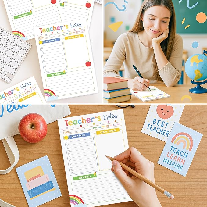 Teacher Gifts, Gifts for New Teachers, Colorful Teacher Notepad, To-Do List Notepad, Stationery Must-Have Supplies for Preschool, Elementary, Middle, and High School Teachers