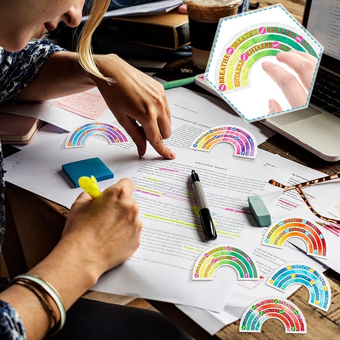 36 Pcs Sensory Strips Infinity Rainbow Anxiety Mindfulness Stickers Adults Stress Breathing Stickers Fidget Adhesives Rough Textured Tape for Classroom Desk Office Computer(Watercolor)