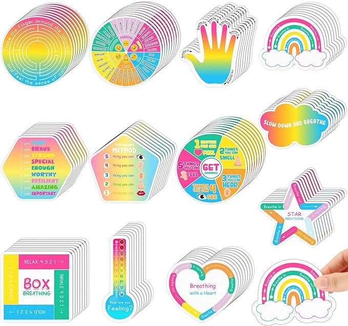 Crtiin 100 Pcs Sensory Strips Anxiety Calm Mindfulness Stickers Fidget Stress Breathing Sensory Sticker Different Textures Rough Tactile Tape for Mental Health Adults Desk Anxiety Relief(Stylish)