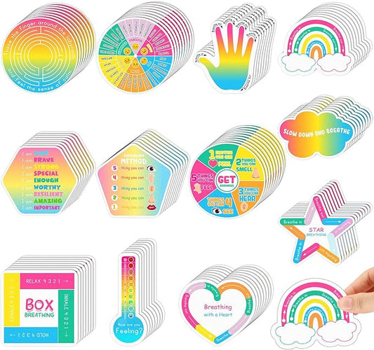 Crtiin 100 Pcs Sensory Strips Anxiety Calm Mindfulness Stickers Fidget Stress Breathing Sensory Sticker Different Textures Rough Tactile Tape for Mental Health Adults Desk Anxiety Relief(Stylish)