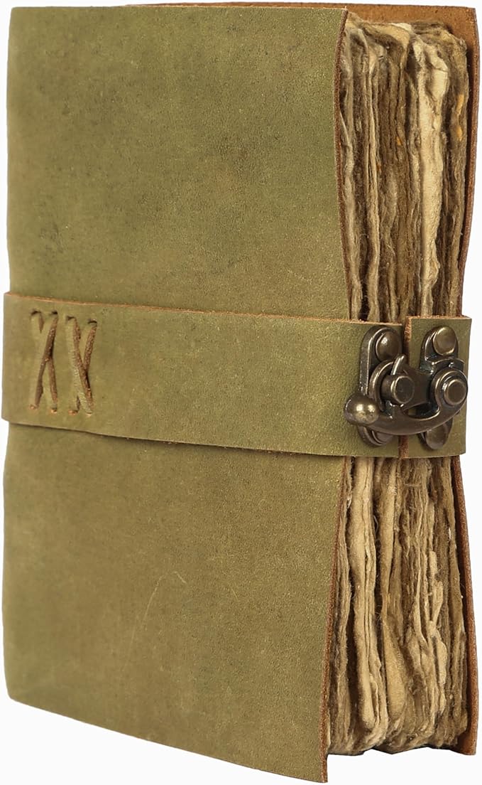 Vintage Leather Journal Handmade Buffalo Deckle Edge Paper – Leather Bound Journal for Women Men Vintage C-Lock Closure Ideal for Writing & Travel for Artists
