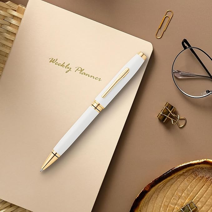 Cross Coventry Pearl White Lacquer & Gold PVD Appointments Ballpoint Pen - Refillable Pen for Smooth Writing - Professional, Elegant Accessory - Black Ink - Long-Lasting Use - Desk Essential