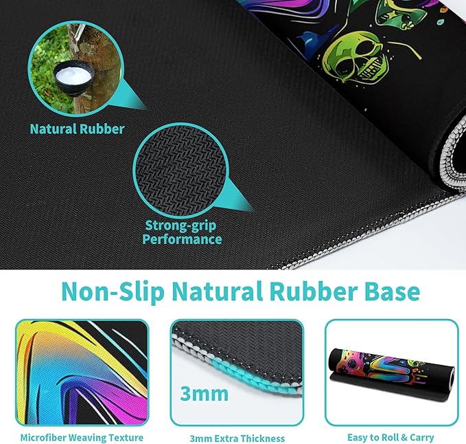 Gamer Mouse Pad Abstract Black Mouse Pad 31.5x11.8 Inch Aesthetic Skull Texture Non-Slip Rubber Base Large Mousepad Stitched Edges Keyboard Mouse Mat Desk Pad for Office and Home