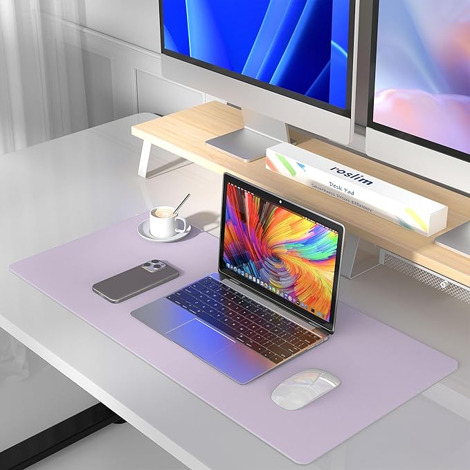 Leather Desk Pad Protector, Mouse Pad, Non-Slip Computer Mat for Desk, PU Leather Office Desk Mat for Home & Office, Waterproof Laptop Desk Blotter for Keyboard and Mouse, VioletTulip (15.7''X31.5'')