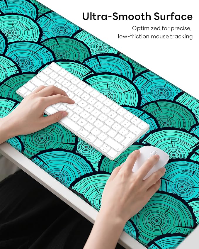 XL Gaming Mouse Pad, 31.5x17.5'' Large Desk Mat with Anti-Slip Rubber Base & Stitched Edges for Gaming, Office, Home - Annual Rings