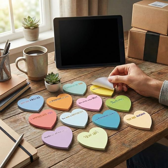 Teling 24 Pack Valentine's Day Sticky Notes Heart Shape Sticky Notes 3 x 3 Inch Appreciation Notepads Bulk Cute Memo Pads for Galentines Party Gifts School Office Supplies (Pastel)