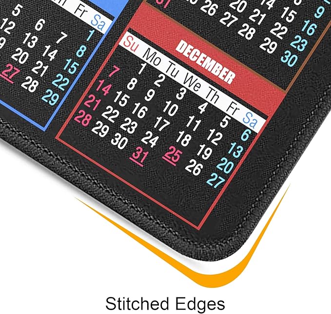 Calendar Mouse Pad with Non-Slip Rubber Base, Premium-Textured & Waterproof Mousepads with Stitched Edges, Mouse Pads for Computers, Laptop, PC, Office & Home (2025 Black)