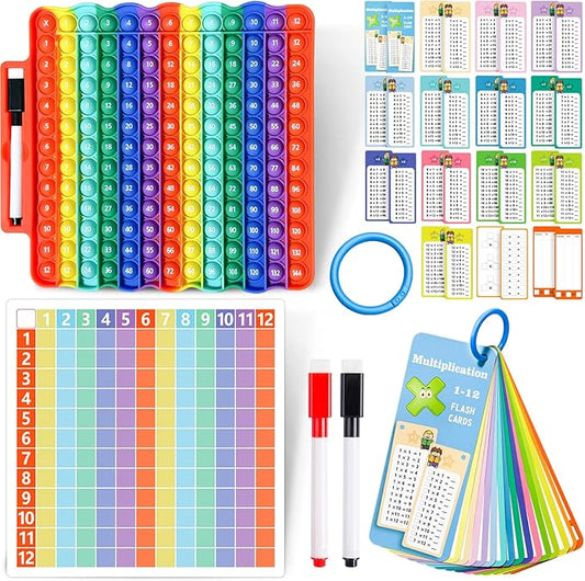 Multiplication Flash Cards + Math Board, Math Flash Cards & Chart, Times Table Manipulatives for Preschoolers 3rd,4th,5th,6th Grade
