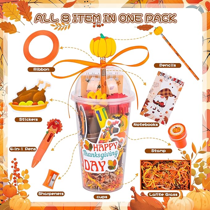 LiYiQ 247 Pcs Thanksgiving Party Favors Return Gifts for Party, Student Stationery Gifts from Teacher, Pencil Erasers Notebooks Stickers for Classroom Birthday Goodie Bags Rewards Prizes