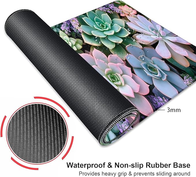Cute Succulent Plants Large Mouse Pad, Desk Mat Computer Keyboard Pad Non-Slip Rubber Base Waterproof with Stitched Edges for Laptop Gaming, Office & Home 31.5 x 11.8 Inch (XL-17)
