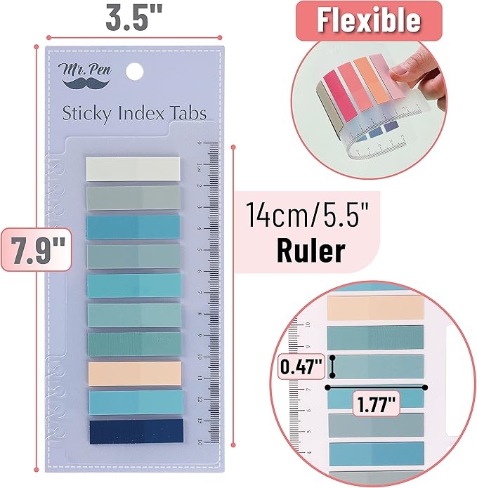 Mr. Pen- Colorful Sticky Tabs, 1600 Pcs, Transparent Page Markers, Annotating Book Tabs (Pack of 2)