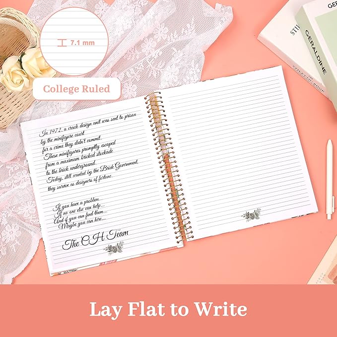 CAGIE Hardcover Spiral Notebook College Ruled Aesthetic Spiral Notebook Journal with Large Pockets Note Book for Note Taking Work Women Writing, 8.5 x 11