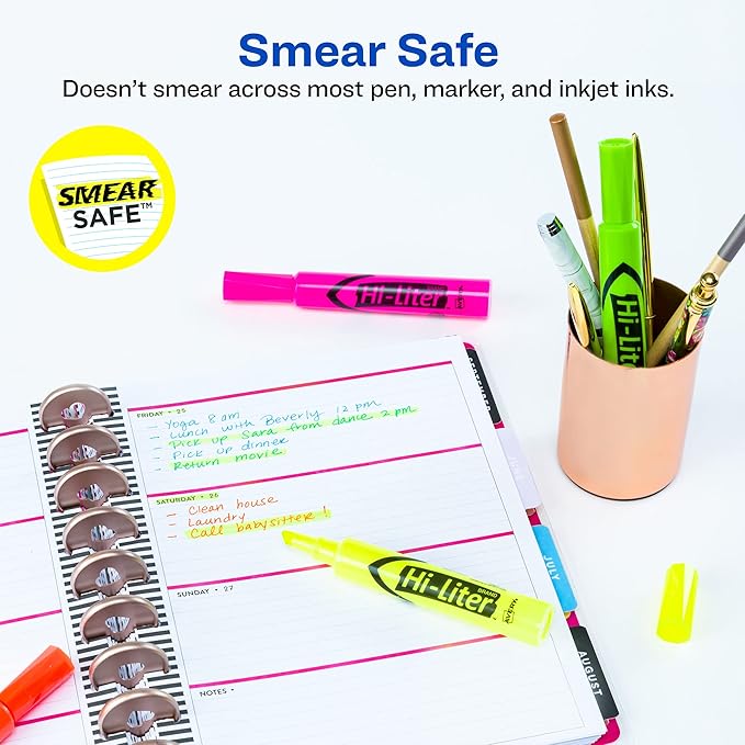 Avery Hi-Liter Desk-Style Highlighters, Smear Safe Ink, Chisel Tip, Assorted Colors (Yellow, Pink, Green, and Orange), 4 Highlighters per Pack, 144 Total (36-Pack of 24063)