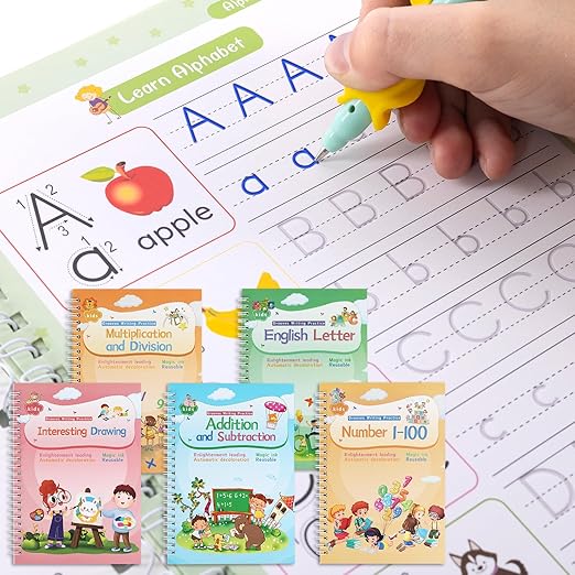 Magical Handwriting Workbooks Handwriting Practice Copybook Aid Magic Pen Reusable Copybook Grooves Template Design for Children Books Suitable for Children's Learning Valentine Gifts for Kids