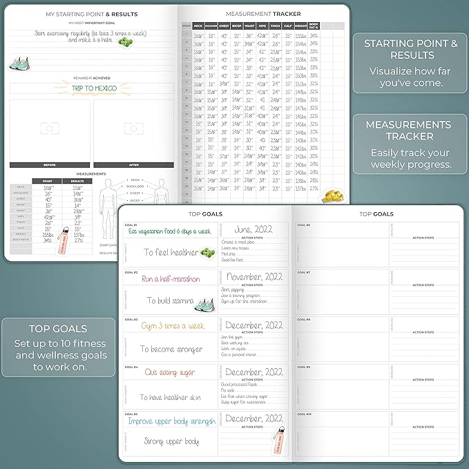 Clever Fox Fitness Journal PRO – Daily Workout Planner with Meal Planner & Habit Tracker – Gym Exercise Log Book for Women & Men – Fitness Planner Notebook – Lasts 6 Months, 7x10” - Aquamarine