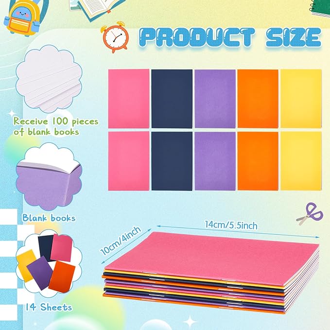 Kosiz 100 Pcs Colorful Blank Books Bulk Blank Books for Kids to Write Stories Mini Notebooks Hardcover Sketchbooks Journal for Drawing Writing (Classic Color)