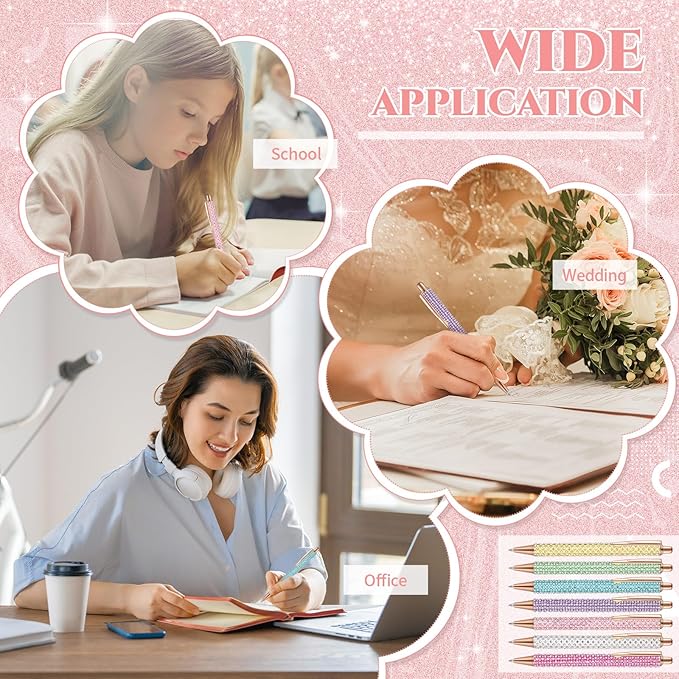 Sherr 7 Pcs Fancy Pens for Women Cute Sparkly Glitter Pens with 10 Pcs Black Ink Refills Pretty Gifts for Girls Office School Christmas Graduation(Pearl)