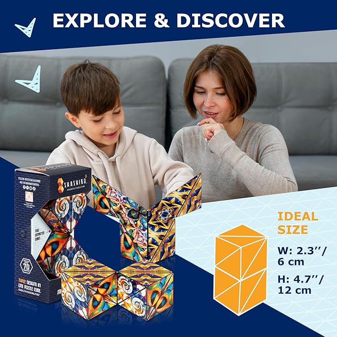 Shashibo Squared Shape Shifting Box – Next Generation XL STEM Puzzle Fidget Toy with Ultra Strong Magnets, Perfect Sensory Gift – Pairs w/All Shashibo Cubes (Atlantis)