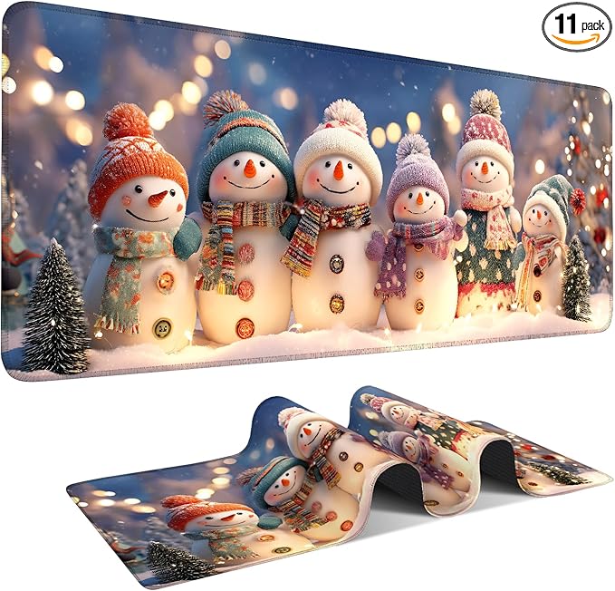 Six Snowmen Extended Gaming Mouse Pad 31.5x11.8inches Large Desk Mat Anti-Slip Rubber Base & Durable Stitched Edges for Gamers Smooth Mouse Writing Surface for Desk Office/Home