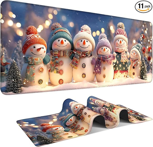 Six Snowmen Extended Gaming Mouse Pad 31.5x11.8inches Large Desk Mat Anti-Slip Rubber Base & Durable Stitched Edges for Gamers Smooth Mouse Writing Surface for Desk Office/Home