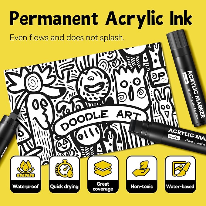 3 Jumbo Permanent Markers Silver, 15mm Thick Wide Tip, Large Acrylic Paint Markers for Rock Painting, Poster, Stone, Ceramic, Glass, Wood, Canvas