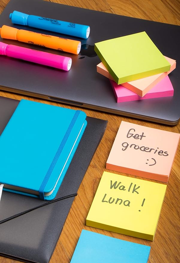 Sticky Notes 3x3 (12 Pads/1200 Sheets) – 2026 Improved Adhesive, Super Sticky & Bright Neon Colors – 1200 Sheets – Ideal for School, Office & Desk Supplies