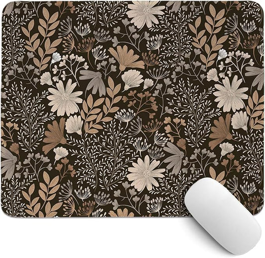 Brown Fall Floral Mouse Pad,Vintage Fall Desk Mat,Girly Black Boho Floral Mouse Pad for Dorm Home Office Desktop Decor,11.8x9.8Inch