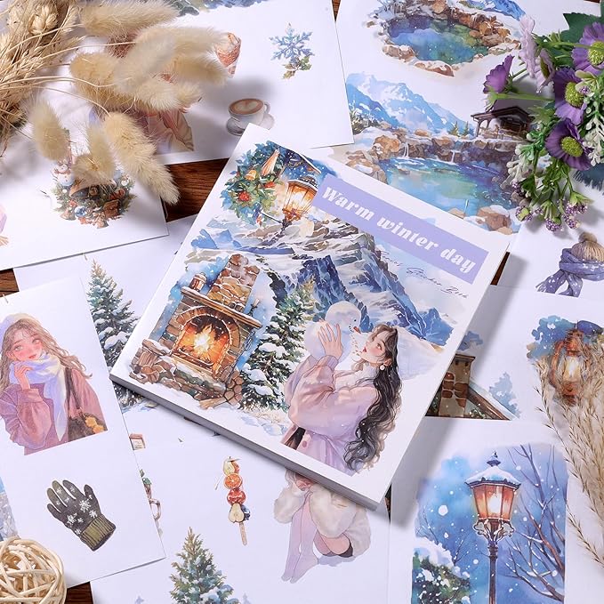 50 Sheets Winter Stickers for Scrapbooking 200 Pre-Cut Washi Stickers Winter Scrapbook Scrapbooking Supplies Collage Decorative DIY Arts Craft Making