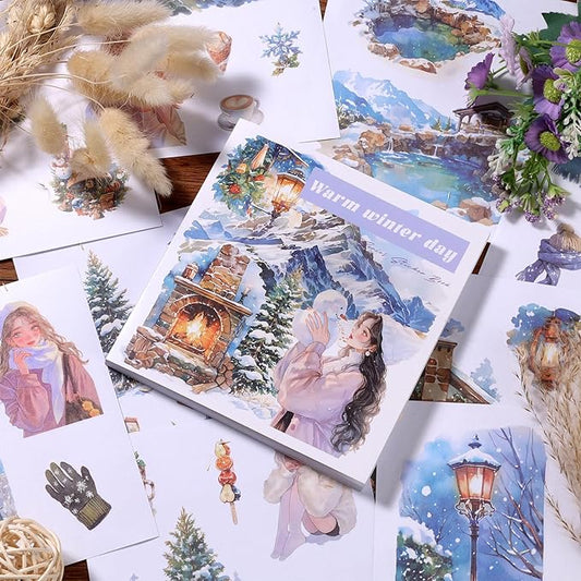 50 Sheets Winter Stickers for Scrapbooking 200 Pre-Cut Washi Stickers Winter Scrapbook Scrapbooking Supplies Collage Decorative DIY Arts Craft Making
