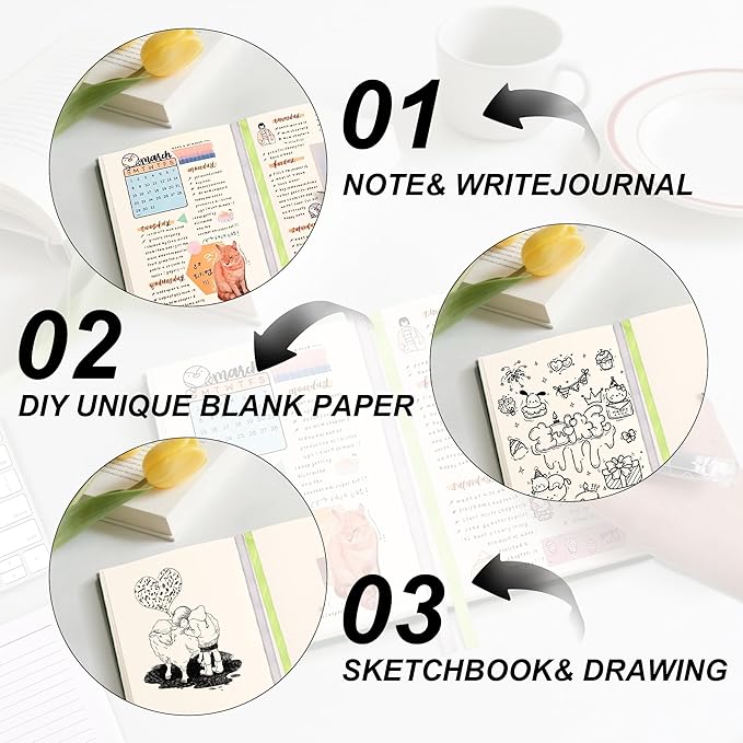 Thick Blank Journal Notebook 400 Pages 3.9 × 5.5 No Lines Soft Leather Pocket Blank Notebook for Women Drawing Book Memo Writing Sketch Diary Notebook Upgrade Page (dark gray)