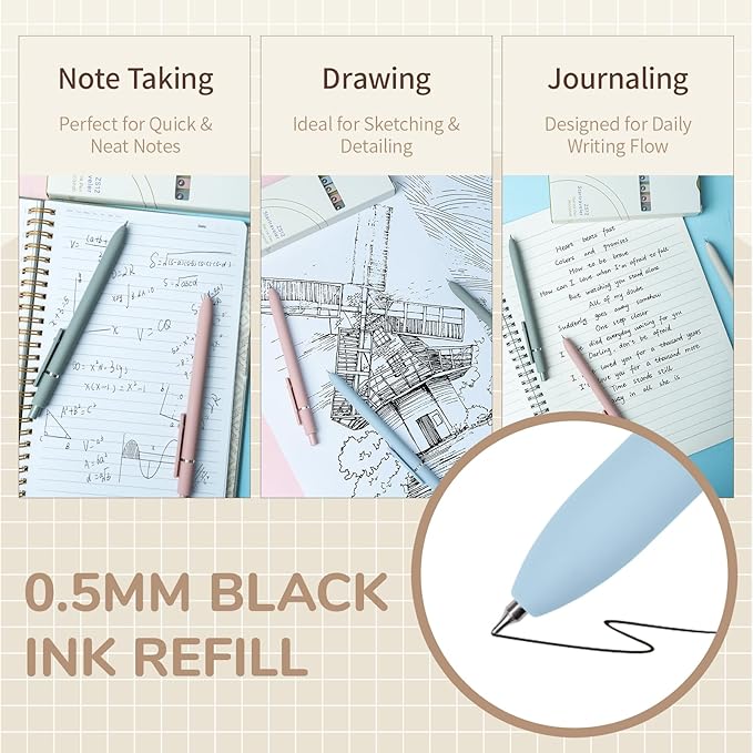 Gel Pens, 5 Pcs 0.5mm Fine Point Smooth Writing Japanese Cute High-End Series Black Ink Pens for Journaling Note Taking, School Office Supplies for Women Men (5 Pcs Morandi)