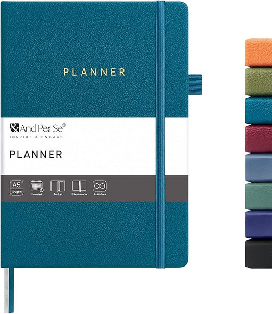 And Per Se Undated Planner – A5 Leather Hardcover Weekly & Monthly Goal Planner for 72 Weeks (1.5 Years) – with Goal & Habit Tracker (Dark Turquoise)