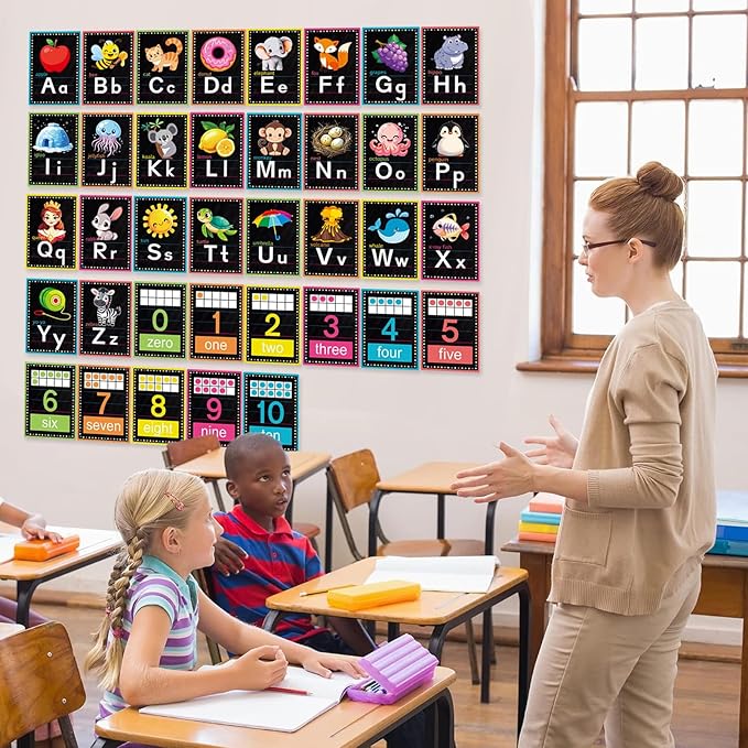 Alphabet Letters for Wall - ABC Alphabet Poster Classroom Wall Alphabet Alphabet Wall Chart Kindergarten Elementary Classroom Wall Decor Daycare Homeschool Supplies (Black)