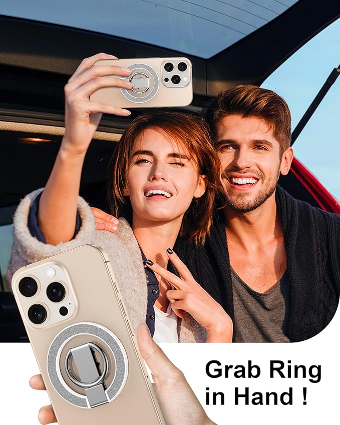 AILKIN Magnetic Phone Stand with Ring Holder for iPhone 17 Pro Max, MagSafe Finger Ring Magnet Grip, Adjustable Kickstand Loop for Phone Case, iPhone Stand Grip, Samsung Holder Kickstand-Silver Bling