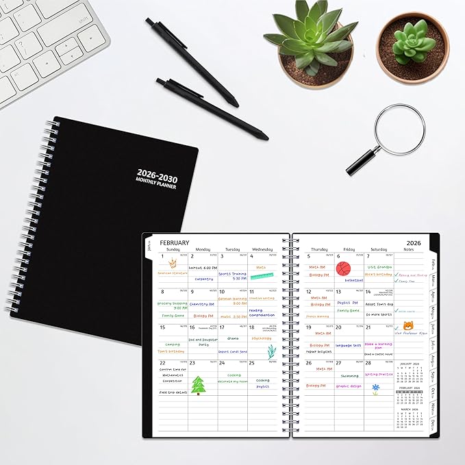 Monthly Planner 2026-2030, 5-Year Calendar Planner 2026-2030, Jan 2026 – Dec 2030, 6.2 x 8.4 In, Ruled Spread, Flexible Cover, Spiral Wirebound, Pocket, 60 Coated Monthly Tabs, Notes ＆ Habit Tracker